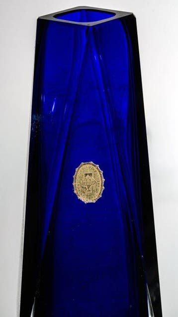 VEB Kunst Glas Gehren - Vaas - Facetgeslepen blauw