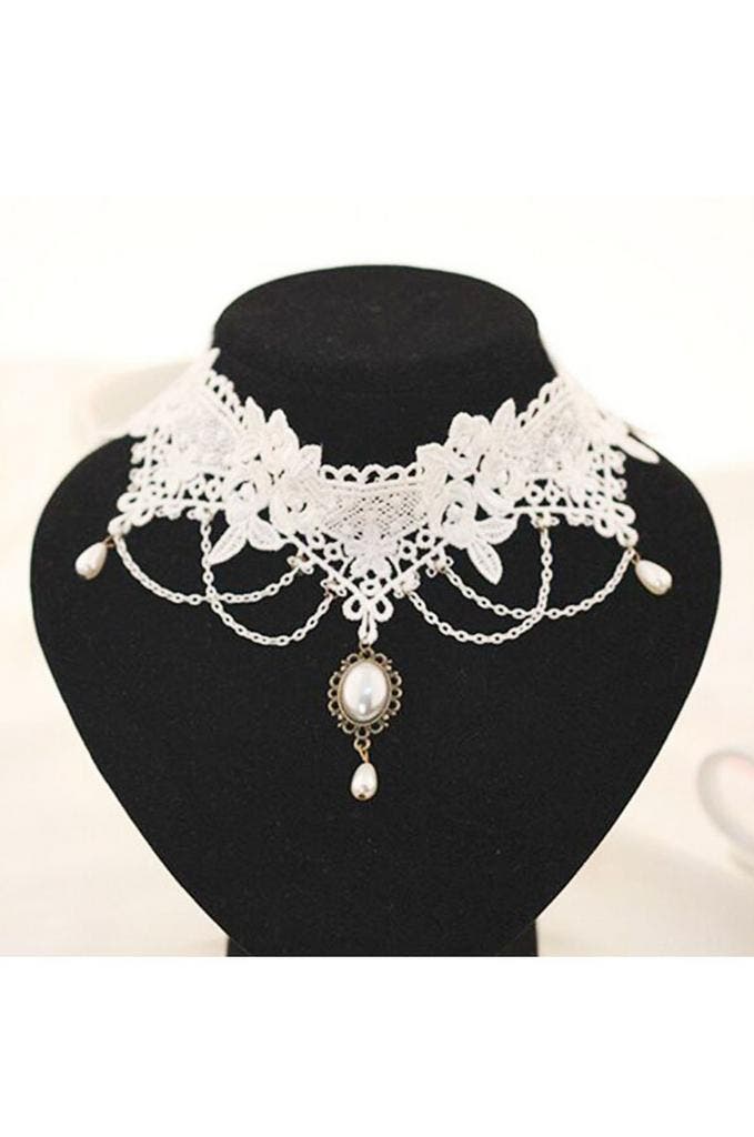 Ketting Choker Wit Kant Lolita Lingerie Witte Kanten Collar, Handtassen en Accessoires, Kettingen, Wit, Nieuw, Ophalen of Verzenden