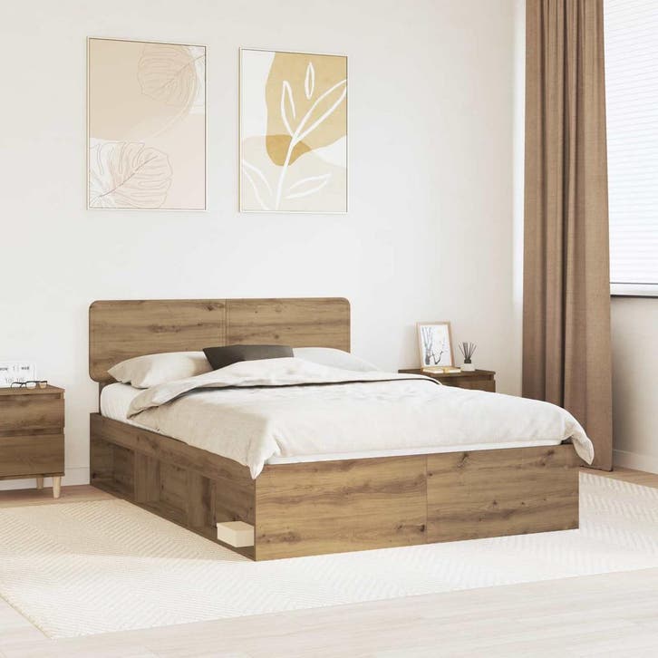 vidaXL Bedframe Ambachtelijk Eiken 150 x 200 cm Massief, Huis en Inrichting, Slaapkamer | Bedden, Nieuw, Verzenden