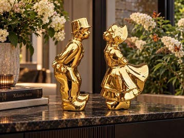 Beeld, NO RESERVE PRICE - Romantic Gold Couple - 30 cm -
