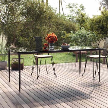 vidaXL Tuintafel 200x100x74cm staal en gehard glas zwart, Tuin en Terras, Tuintafels, Verzenden, Nieuw