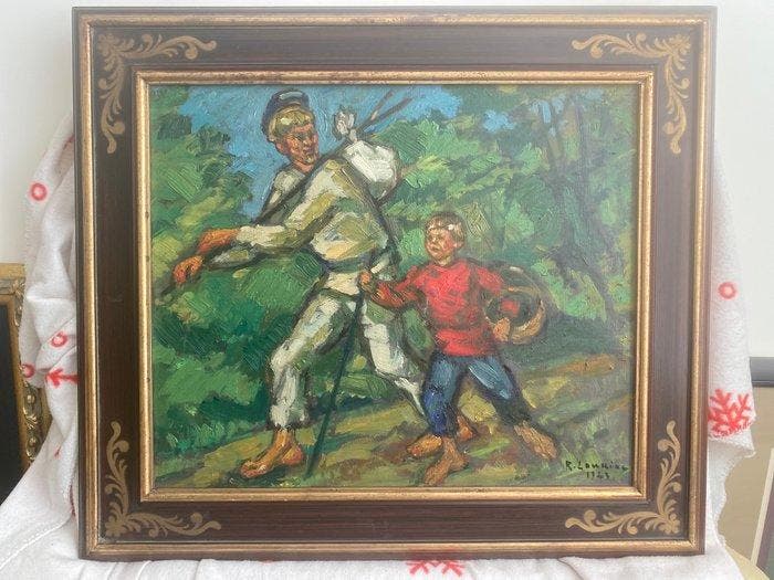 Rostislas Loukine (1904-1988) - Russian peasant family in, Antiquités & Art, Art | Peinture | Classique