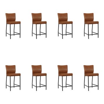 Set van 8 Leren barkrukken Revolt laag - Granada Savannah, Nieuw, Leer, Ophalen of Verzenden, 90 cm of meer