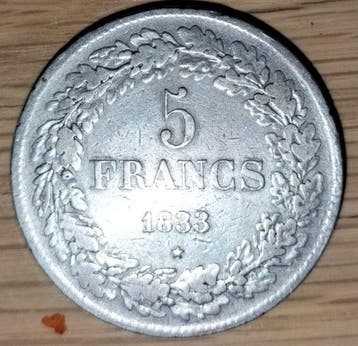 Belgique. Léopold Ier. 5 Francs 1833 (Sans prix de réserve), Postzegels en Munten