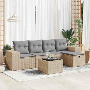 vidaXL 6-delige Loungeset met kussens poly rattan beige, Verzenden, Nieuw, Loungeset