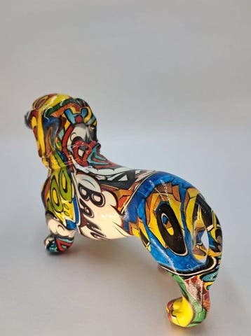 Beeldje - Bassotto Decorativo in Resina Stile Fumetto Pop