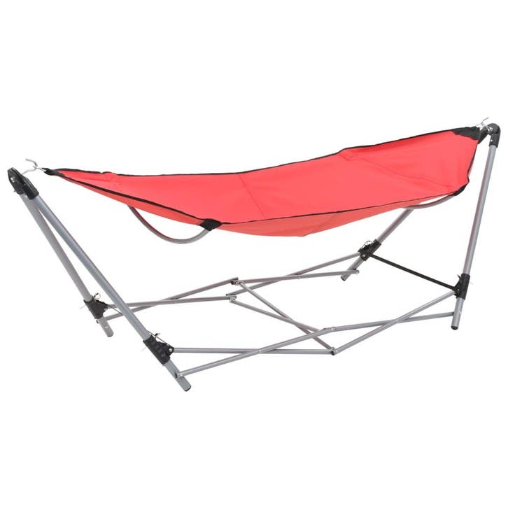 vidaXL Hangmat met inklapbare standaard rood, Tuin en Terras, Hangmatten, Nieuw, Verzenden