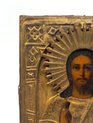 Icoon - Christus Pantokrator - Hout, Messing