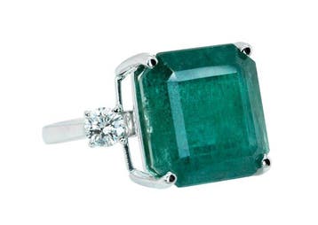 Zonder minimumprijs - Ring - 14 karaat Witgoud, Groen, Handtassen en Accessoires, Ringen, Nieuw