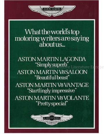 1982 ASTON MARTIN V8 SALOON | VANTAGE | VOLANTE BROCHURE, Nieuw
