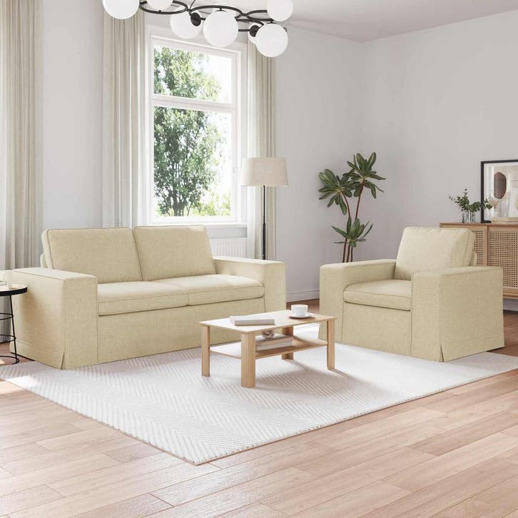 vidaXL bank / zetelstel 2 pcs Crème 182 x 80 x 82 cm Stof, Huis en Inrichting, Zetels | Zetels, Nieuw, Verzenden