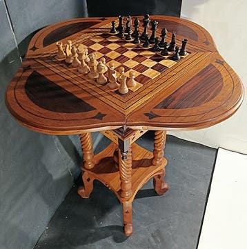 Schaaktafel - Klavertje vier - Mahonie- en eikenhout - tafel