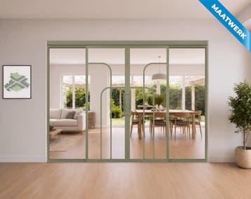 Dubbele stalen Schuifdeuren met koofsysteem en glaspanelen O, Doe-het-zelf en Bouw, Nieuw, Metaal, Inclusief glas