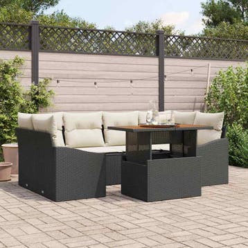 vidaXL Tuinbank Set 7 st Zwart Poly rattan, Verzenden, Nieuw