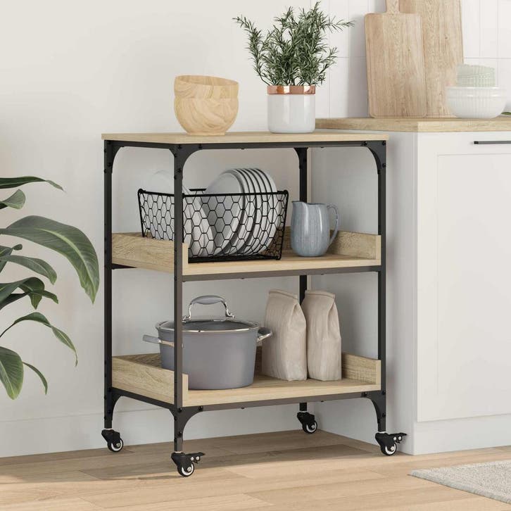 vidaXL Keuken Trolley Sonoma Eik 60 x 41 x 80,5 cm Bewerkt, Huis en Inrichting, Keuken | Keukenbenodigdheden, Nieuw, Verzenden