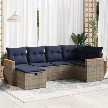 vidaXL 6-delige Loungeset met kussens poly rattan grijs, Verzenden, Nieuw, Loungeset