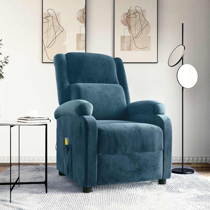 vidaXL Massagestoel fluweel blauw, Maison & Meubles, Chaises, Envoi