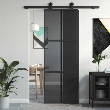 vidaXL Schuifdeur 76x205 cm gehard glas en aluminium zwart, Verzenden, Nieuw