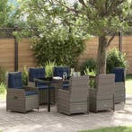 vidaXL Tuin Eettafel Set met kussen 7 pcs Grijs Poly rattan, Verzenden, Nieuw