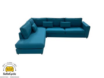 Hoekzetel blauw in stof, hoek L – overstock, Verzenden