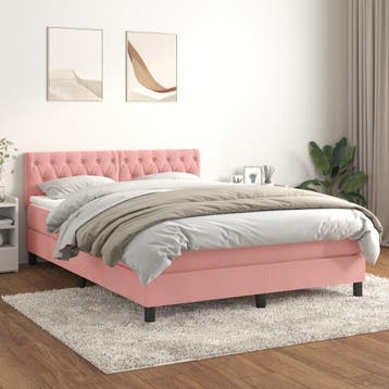 vidaXL Boxspring met matras fluweel roze 140x200 cm, Verzenden, Nieuw