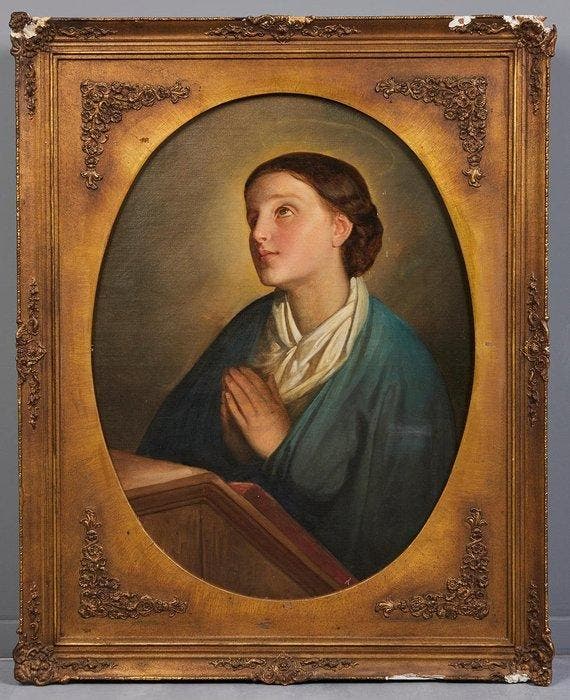 Europese school (XIX) - Madonna Virgin Mary Prayer Portrait, Antiquités & Art, Art | Peinture | Classique