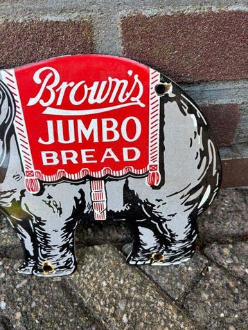 Vintage Brown’s Jumbo Bread reclamebord in olifantvorm –