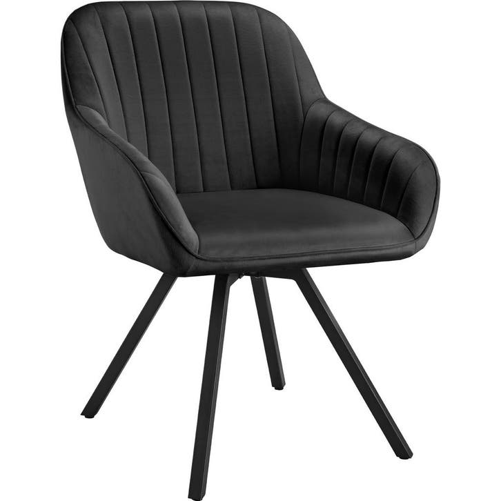 tectake Draaibare fluwelen stoel Snug, gestoffeerd - zwart,, Huis en Inrichting, Stoelen, Verzenden