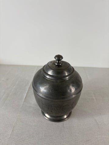 Apothekerspot / Albarello - Tin - Pulver Alhanda tinnen pot, Antiek en Kunst