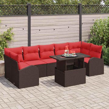 vidaXL Tuinbank Set 8 st Bruin Poly Riet, Verzenden, Nieuw