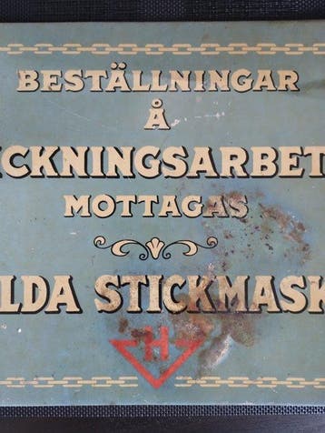 Halda - Zweeds reclamebord Halda Stickmaskin –
