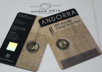 2 Euro 2019 Andorra 600 Jahre Consell de la Terra st im O..., Verzenden