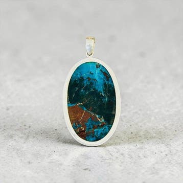Shattuckite Zilver 925 Hanger - Hoogte: 5 cm - Breedte: 3.5
