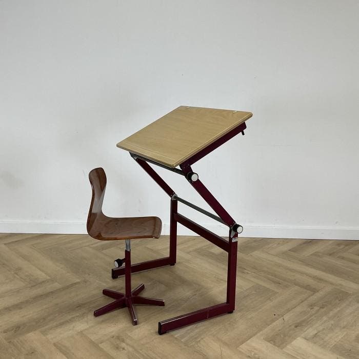 complete set 10x schooltekentafel en 10x stoel , beuken -, Huis en Inrichting, Stoelen, Bruin, Gebruikt, Hout