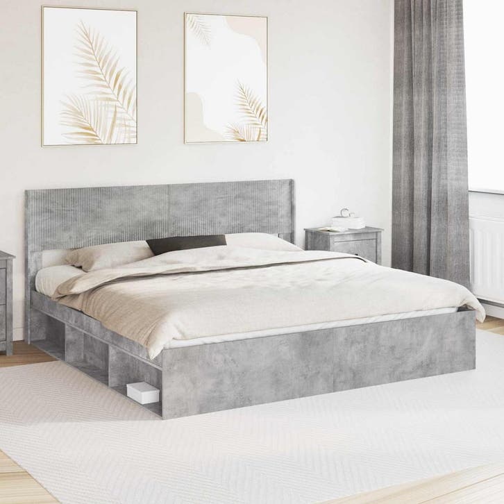 vidaXL Bedframe met opbergruimte en hoofdbord Betongrijs 180, Maison & Meubles, Chambre à coucher | Lits, Envoi