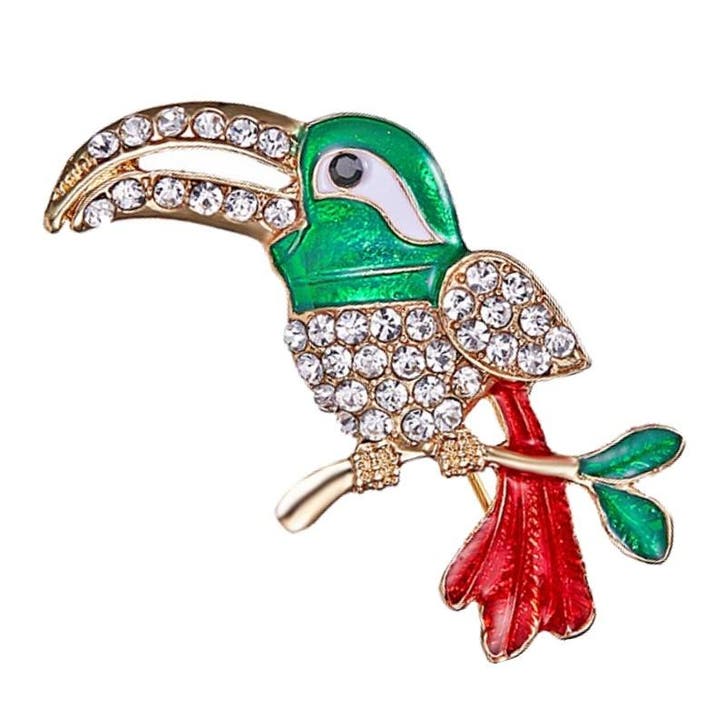 Fako Bijoux - Broche - Vogel - Toekan - 29x41mm - Groen, Handtassen en Accessoires, Broches, Verzenden