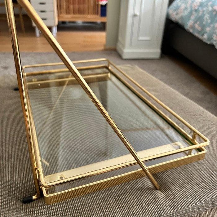 Étagère - Laiton doré, verre trempé, Antiek en Kunst, Curiosa en Brocante