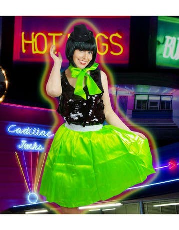 Fluogroen satijnen retro rokje met bijpassend sjaaltje, Ophalen of Verzenden