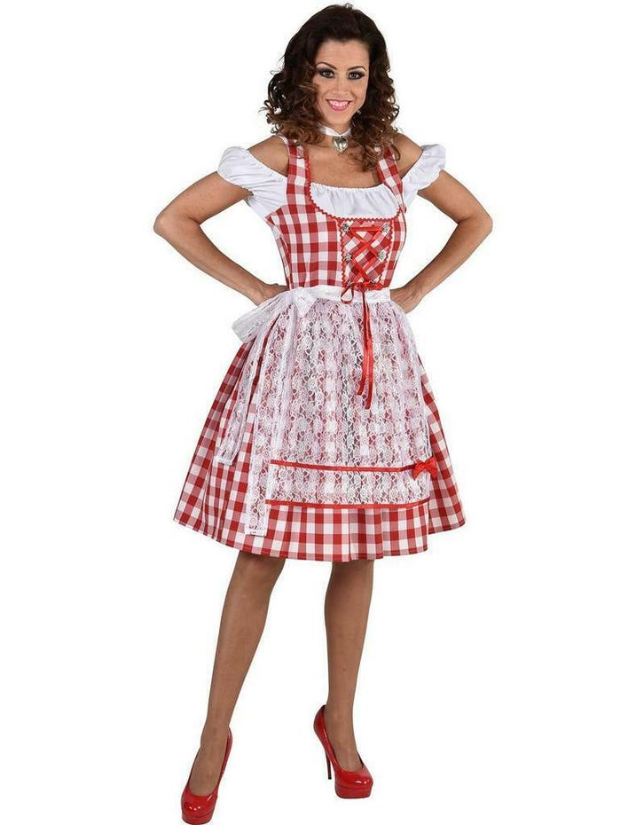 Dirndl rood witte tirolerjurk voor dames, Hobby en Vrije tijd, Feestartikelen, Ophalen of Verzenden