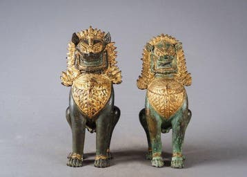 Lions du temple Singha - Bronze, Doré - Thaïlande - milieu -
