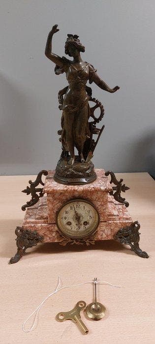 Pendule Frans - marmer zamak koper - 1910-1920 - Franse, Antiek en Kunst