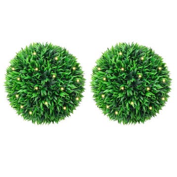 vidaXL Kunstbuxusballen met LED-verlichting 2 st 38 cm groen, Verzenden