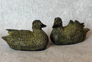Beeld, Paar bronzen eenden - 8.5 cm - Brons