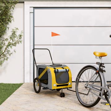 vidaXL Hondenfietstrailer oxford stof en ijzer geel en grijs, Verzenden, Nieuw