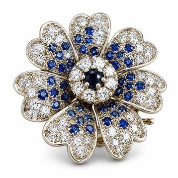 Broche - 14 karaat Exclusieve 14k witgouden bloembroche met