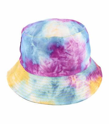 Bucket Hat Hoedje – Tie-Dye Patroon – One Size – Blauw Geel, Nieuw