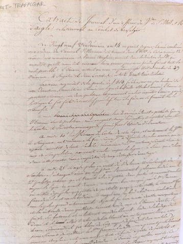 Lettre - BATAILLE DE TRAFALGAR 1805 — Manuscrit original du