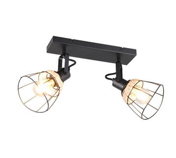 Trio JEROME plafondspot | E27 Fitting | mat zwart met natuur, Verzenden
