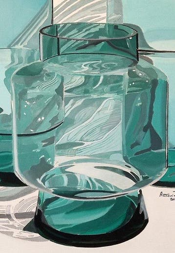 Antonio Perotti - Still Life Vasi in vetro verde