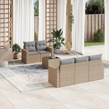 vidaXL 6-delige Loungeset met kussens poly rattan beige, Verzenden, Nieuw